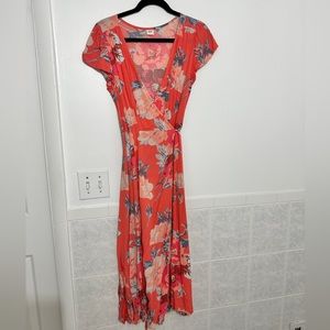 Gap coral flower wrap dress